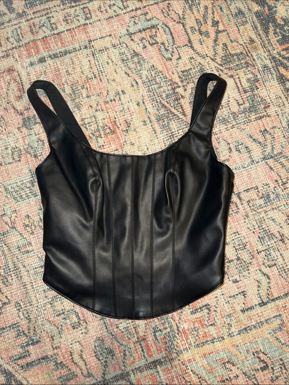 Abercrombie & Fitch Black Faux Leather Corset-Style Tank